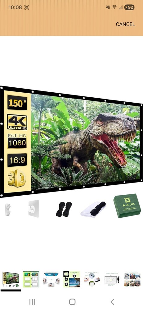 AAJK Foldable Projector Screen 150 inch, Washable