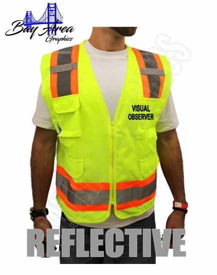 FAA VISUAL OBSERVER DRONE PILOT HI-VISIBILITY SAFETY GREEN VEST REFLECTIVE