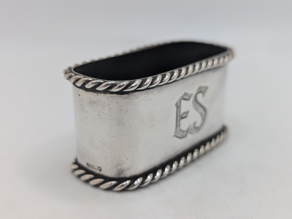 Antique German 835 Silver Napkin Ring "ES" initials engraving