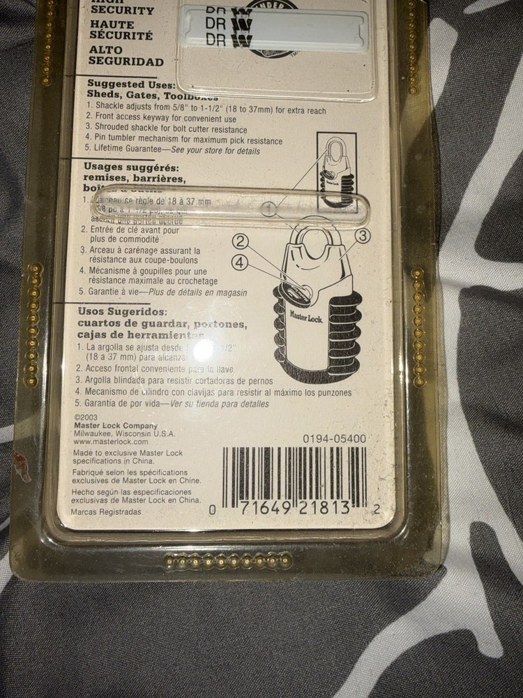 Master Lock Adjustable Shackle Padlock Specifically Model 194D New In Box