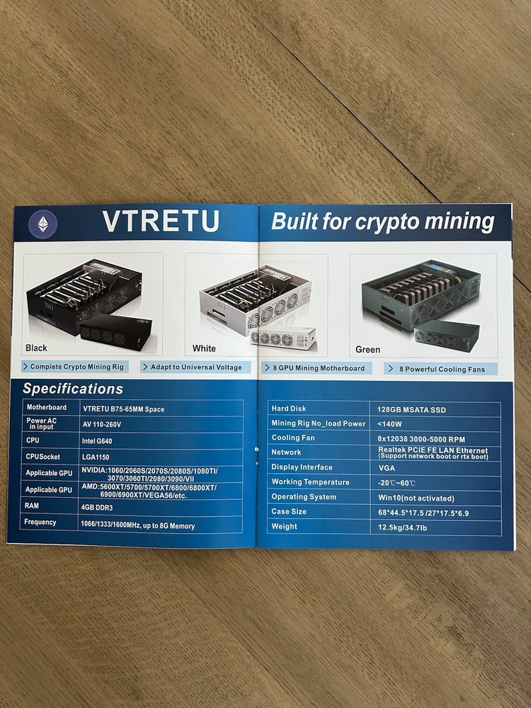VTRETU 8 GPU AI Rig/Server Case 2000 watts NO Gpu's included