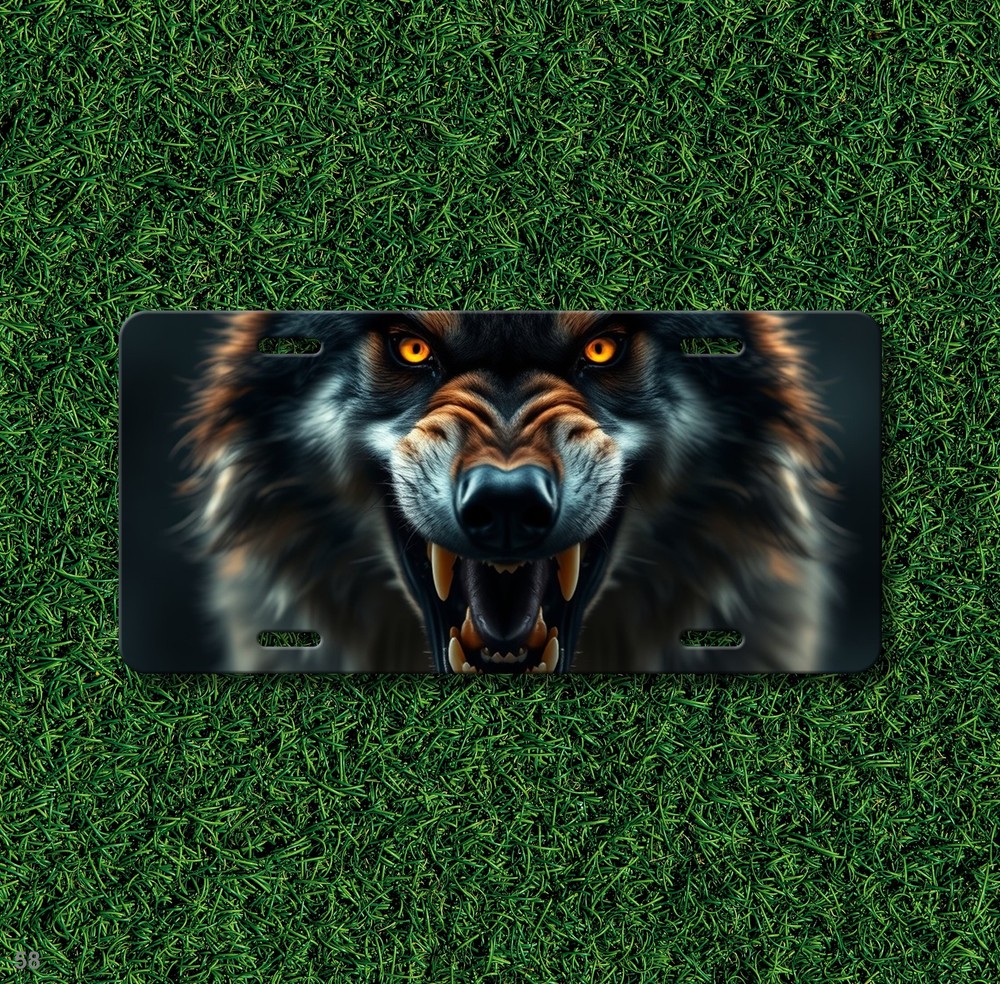 Snarling Wolf License Plate Snarling Design Customizable Front Bumper Plate Spec