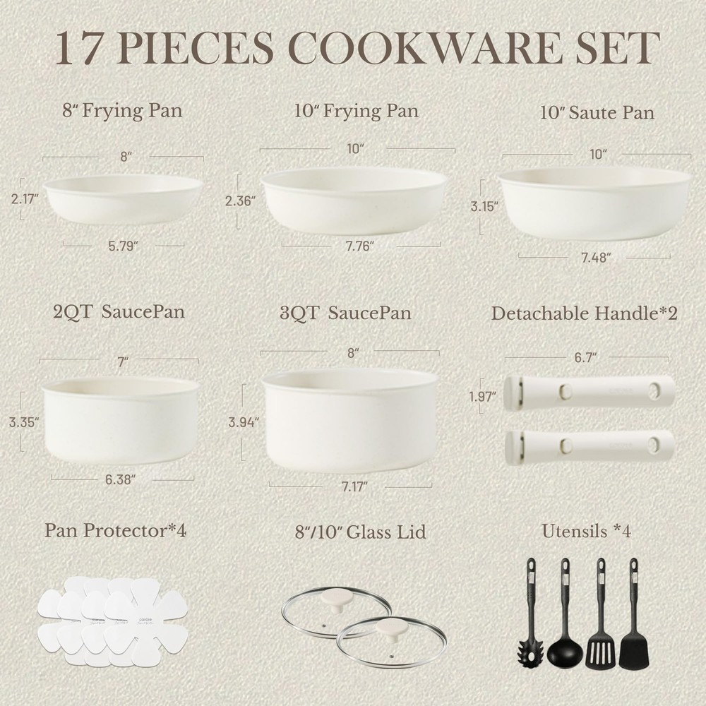 Nonstick Cookware Set with Detachable Handles 17 Piece