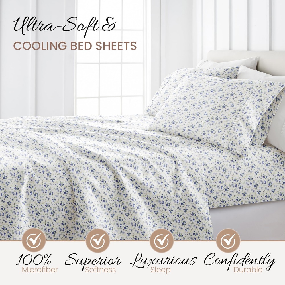 4 Piece Queen Sheet Set Breathable, DoubleBrushed Patterned Cooling Sheets –...