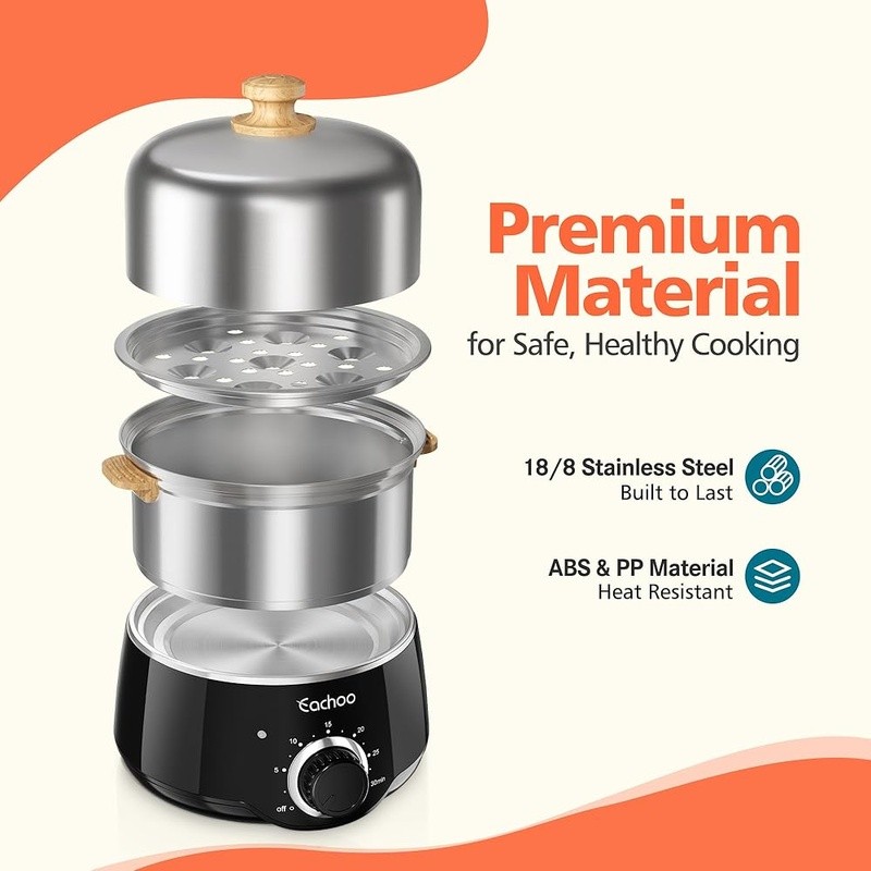 Dual Tier Egg Cooker 14 Egg Capacity Timer Automatic Shut Off Multi Use 350W