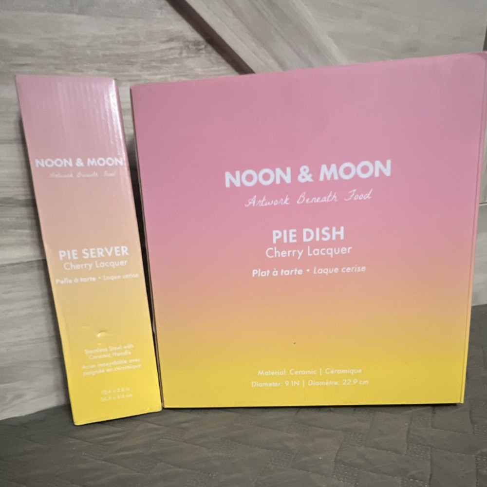 Noon & Moon Cherry Lacquer Ceramic Pie Dish 9" & Pie Server Dishwasher Safe Set