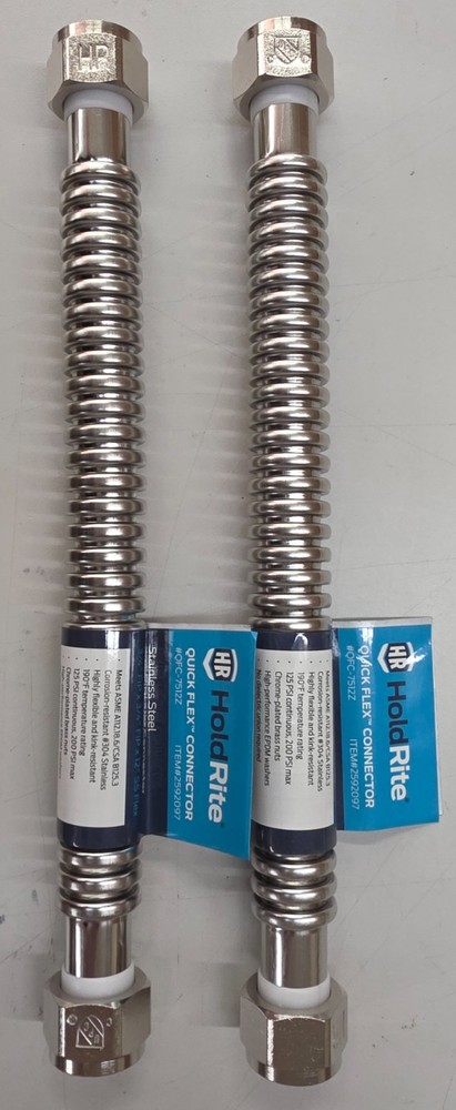 **LOT OF 2** HoldRite QFC-7512Z (12") SS CORRUGATED WATER HEATER FLEX CONNECTOR