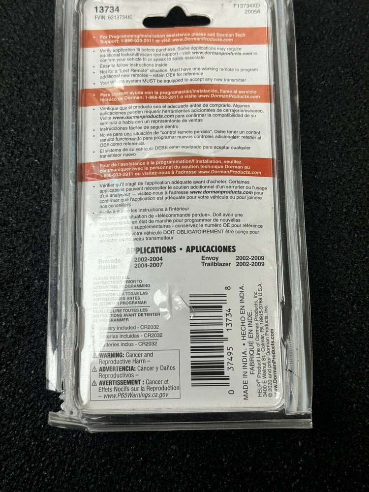 Dorman 13734 Keyless Entry Remote 3 Button