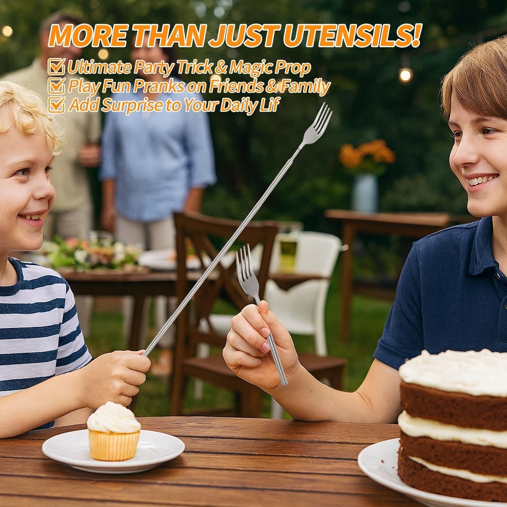 2 Pcs Extendable Fork and Spoon Set Stainless Steel Telescopic Tableware