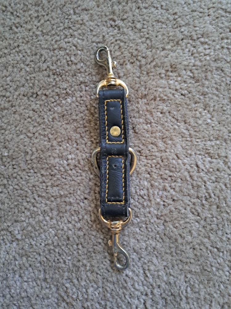 Used Black Leather Lunging Strap with Fixed Ring & Brass Snaps