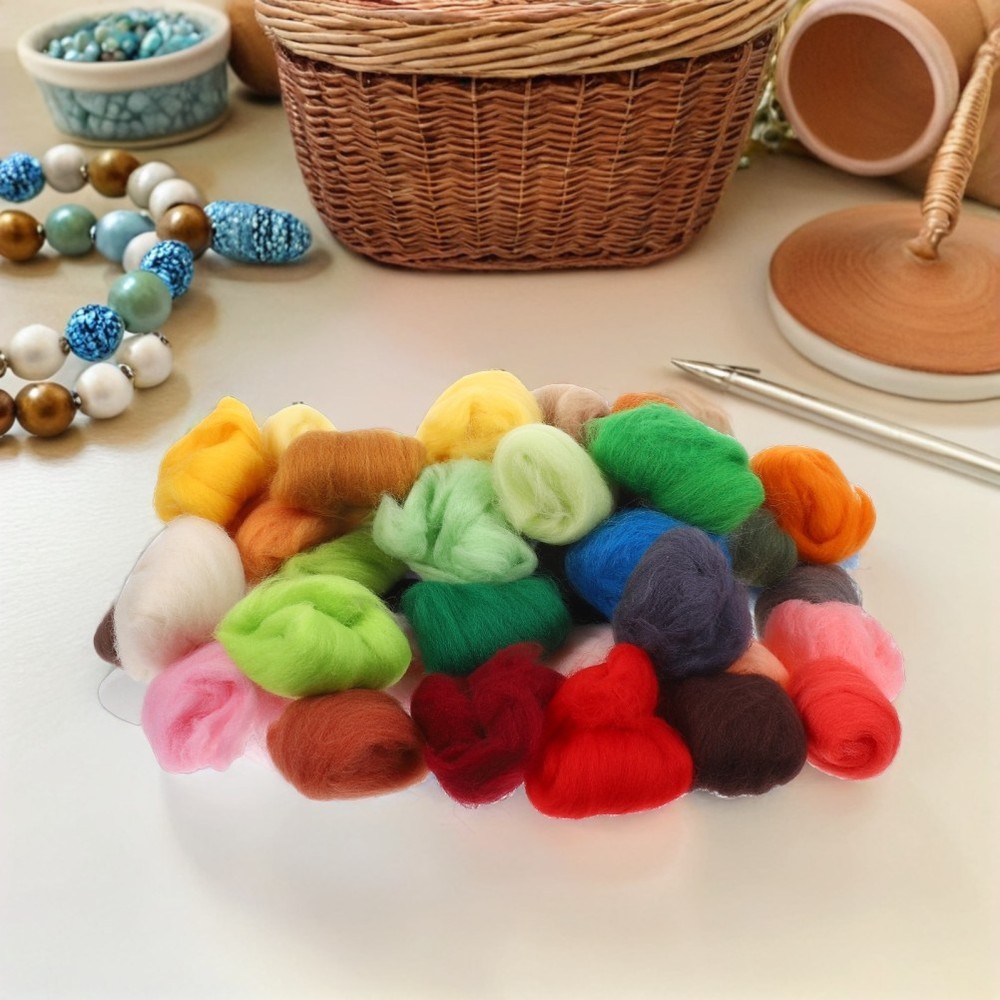 50 Pcs Needle Felt Wool Strips Felting Roving for Weaving Projects