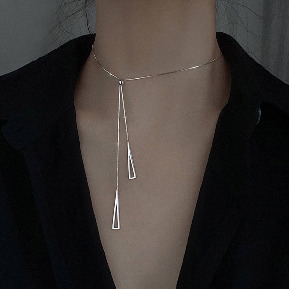 Sterling silver Geometric triangle pendant necklace