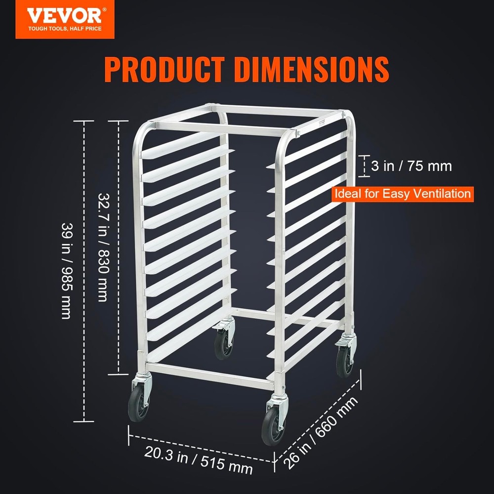 VEVOR 10 Tier Aluminum Bun Pan Rack