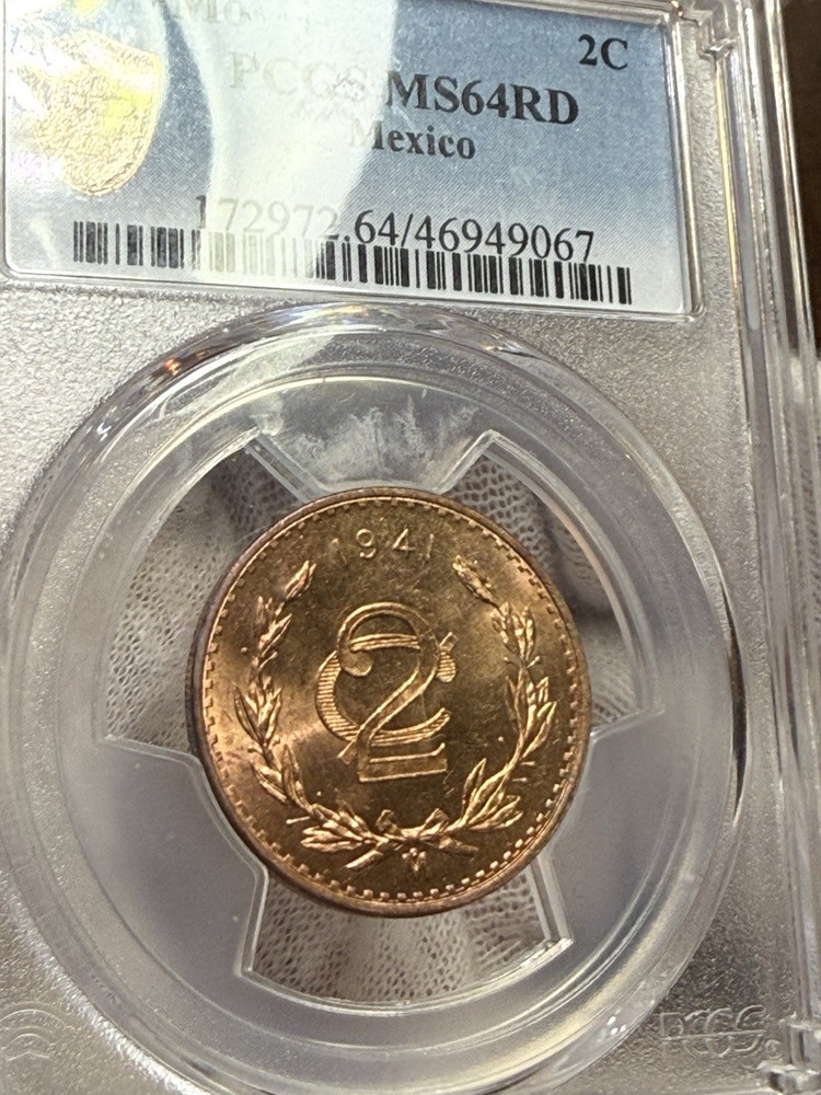 1941 -Mo Mexico 2 Centavos PCGS MS64 RD Red
