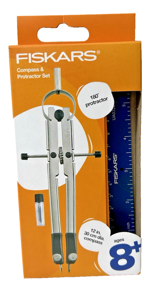Fiskars Compass And Protractor Set - with bonus free Pencil Sharpener