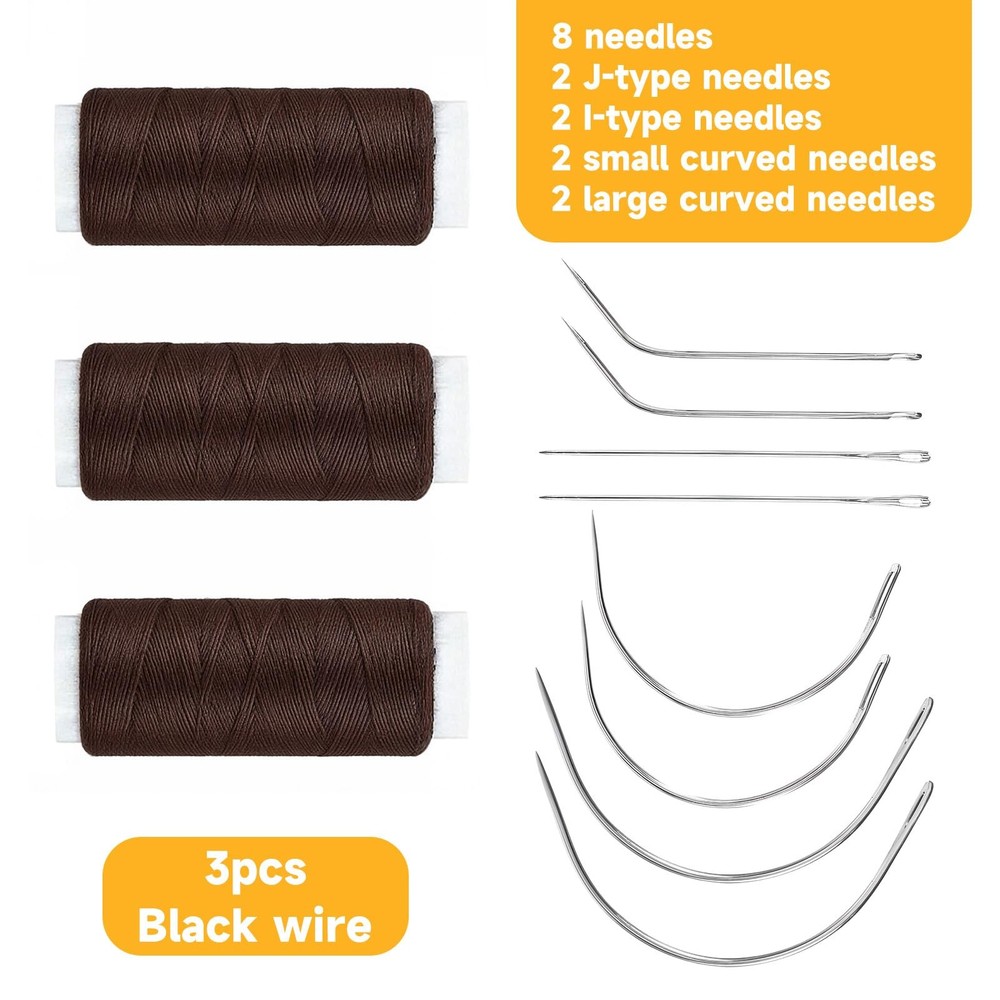 Hair Needle and Thread Set for Weaving, Extension Tools Brown