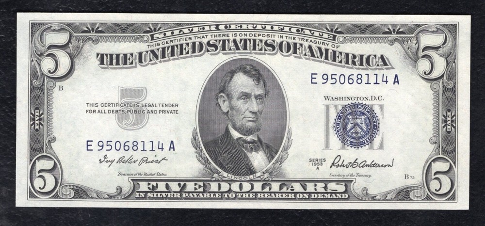 FR 1656 1953-A $5 FIVE DOLLARS SILVER CERTIFICATE NOTE GEM UNCIRCULATED