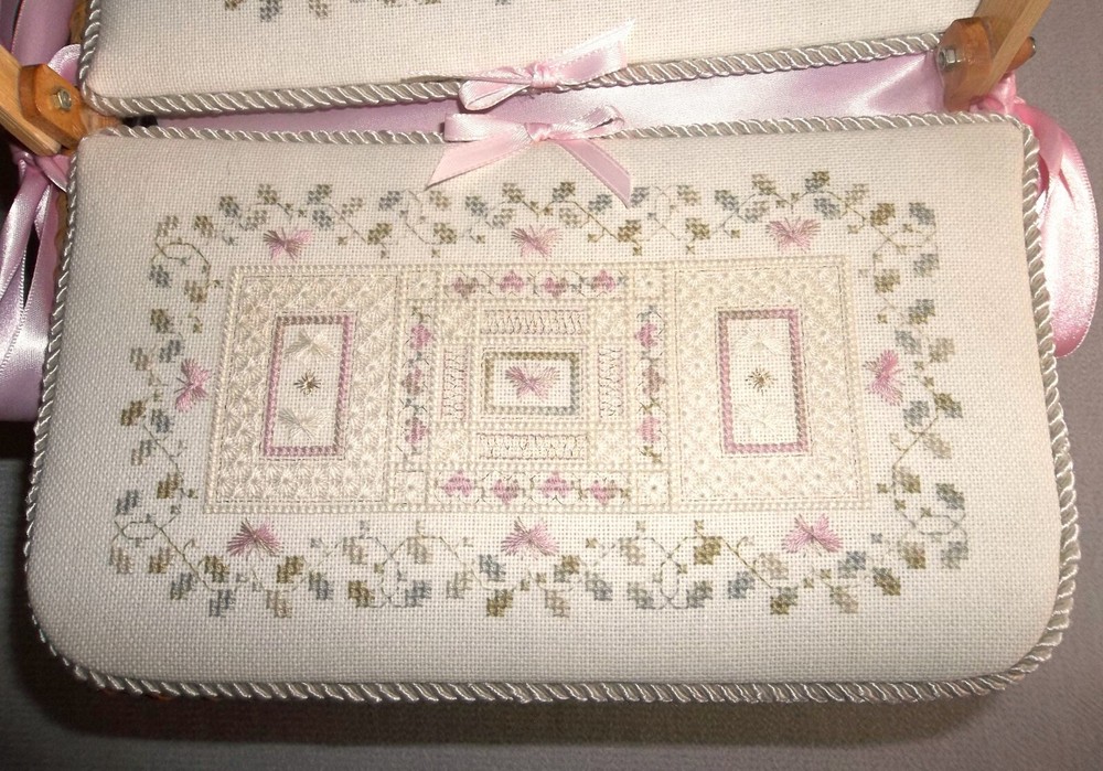 Large WICKER BASKET w/Cross Stitched 2-Sided Lid Plus Handle