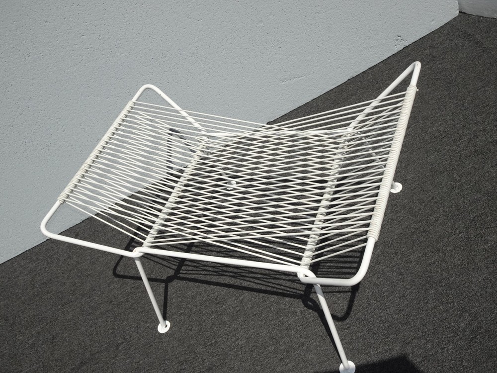 Vintage Mid Century Modern White Rubber Webbed Bench