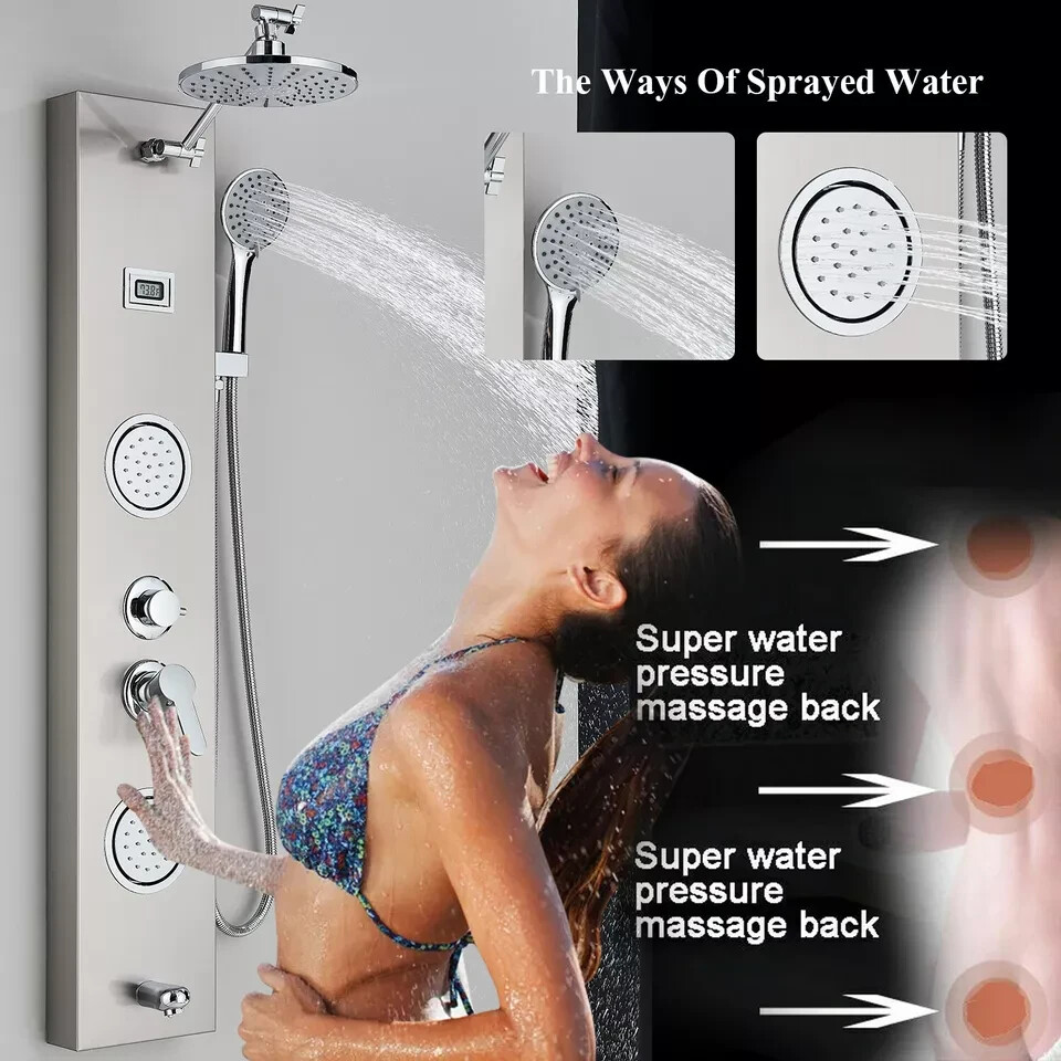 Shower Panel Tower System 8''Adjustable Rainfall Shower Head & Massage Body Jet