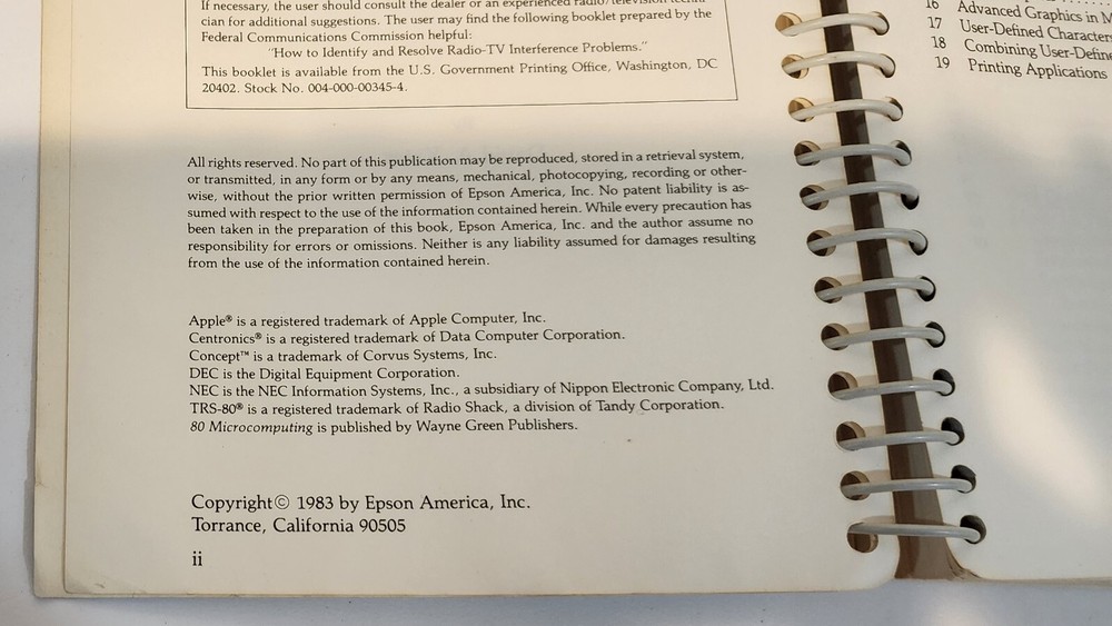 Vintage EPSON Users Manual FX-80 Dotmatrix Printer Computer Book 1983 Rare