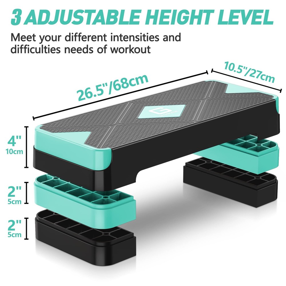 Aerobic Exercise Stepper - Adjustable Workout Platform, 26.5" Step Deck with ...