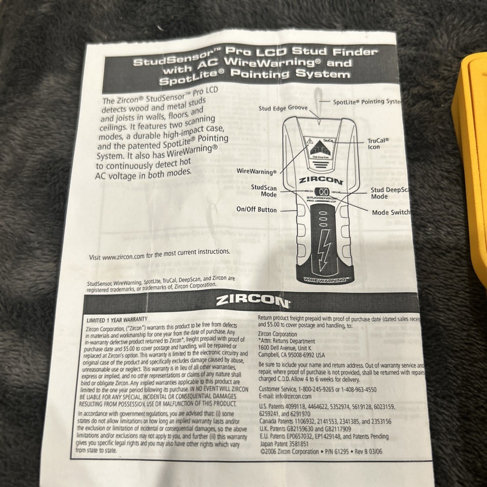 ZIRCON Electronic Deep Scan Stud Sensor PRO LCD Stud Scan With Wire Warning