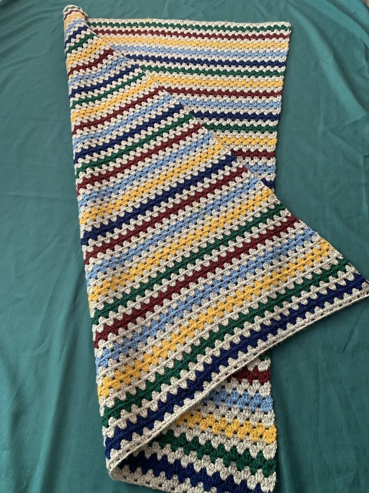 Crochet Throw Hand Made 58 X 38“ Multicolor