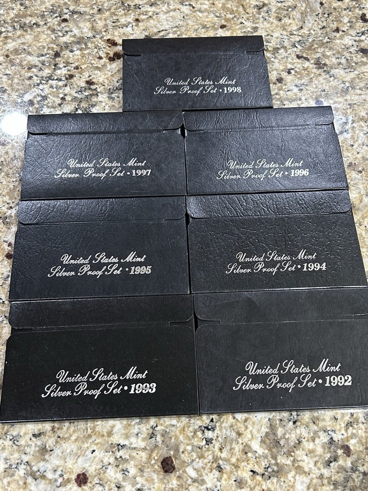 1992-1998 SILVER PROOF SET-COMPLETE RUN-90 % SILVER..7 Silver Sets..