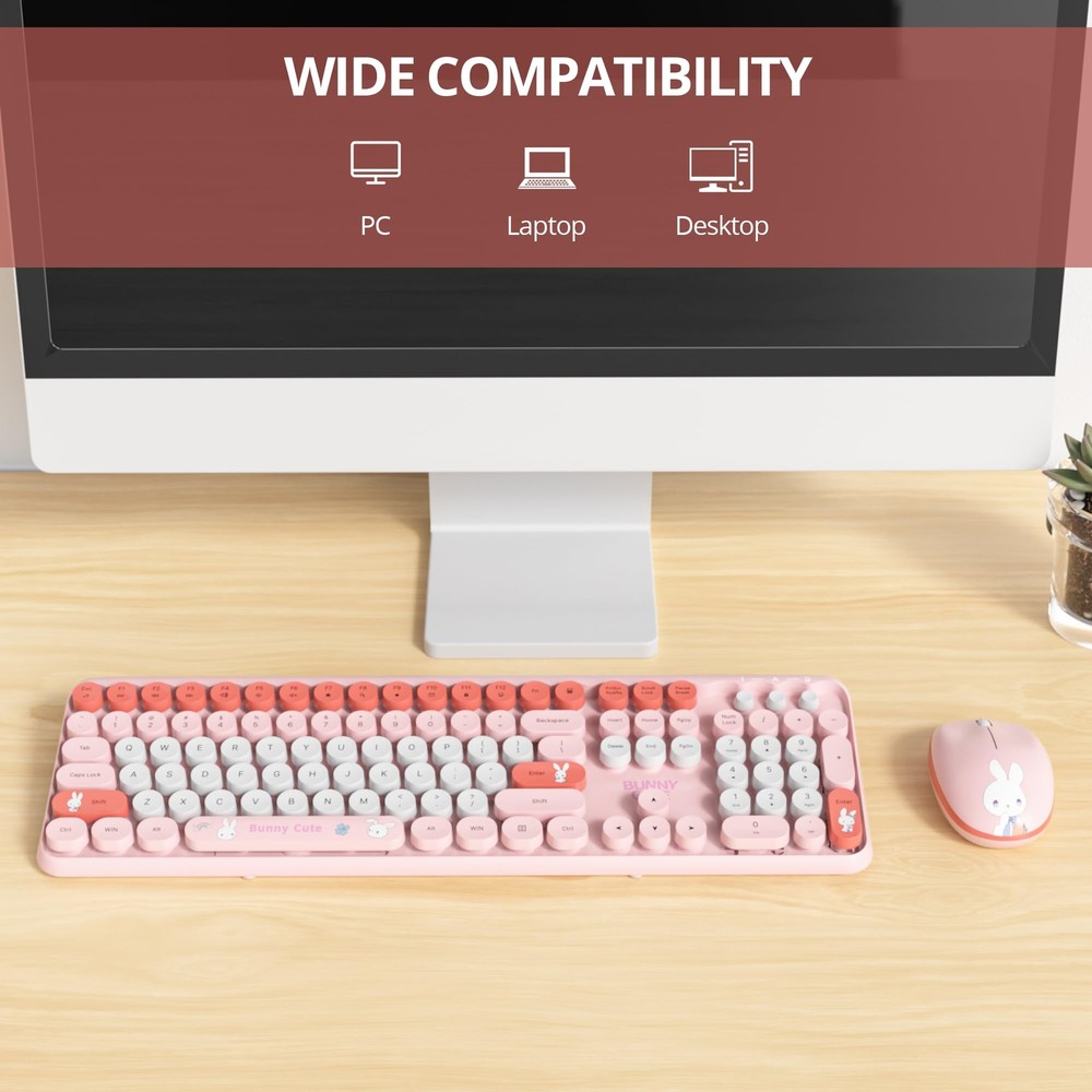 Wireless Keyboard and Mouse Combo Cute Typewriter Keyboard with Number Pad 2....