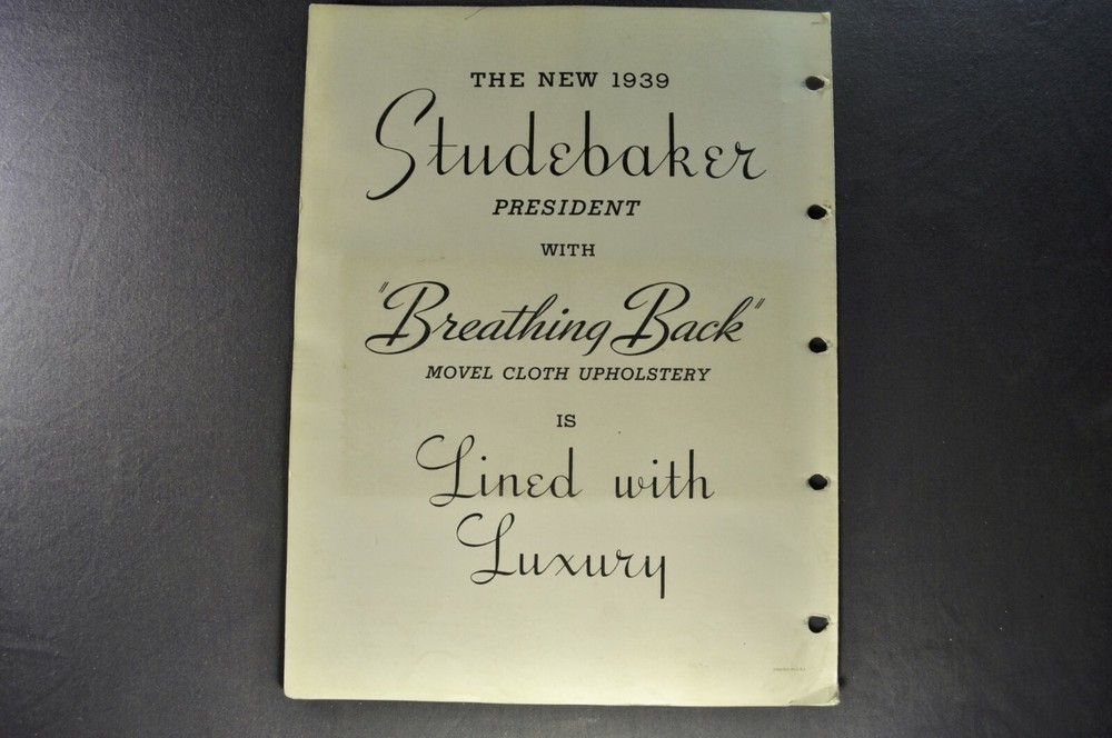 1939 Studebaker President Movel Upholstery Sample Data Book Insert Original 39
