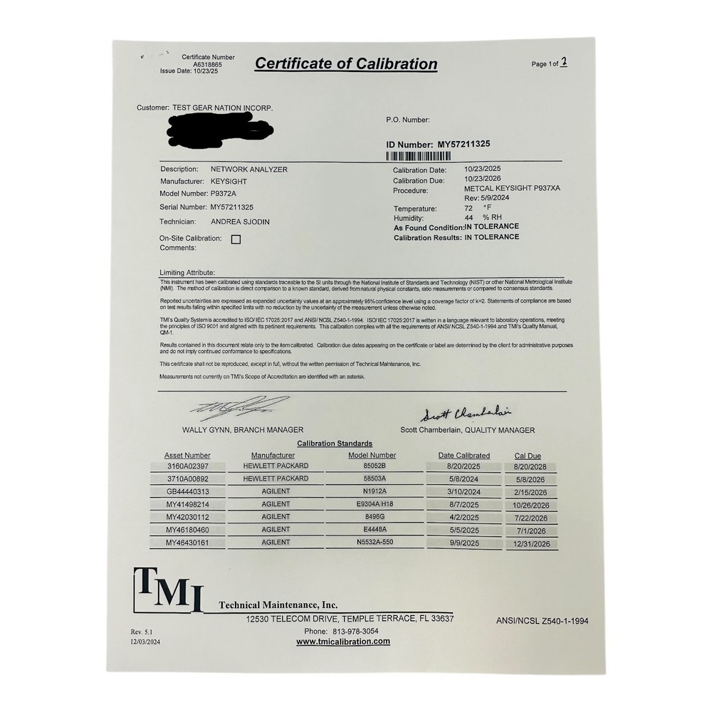KEYSIGHT P9372A USB VECTOR NETWORK ANALYZER ***CALIBRATED***