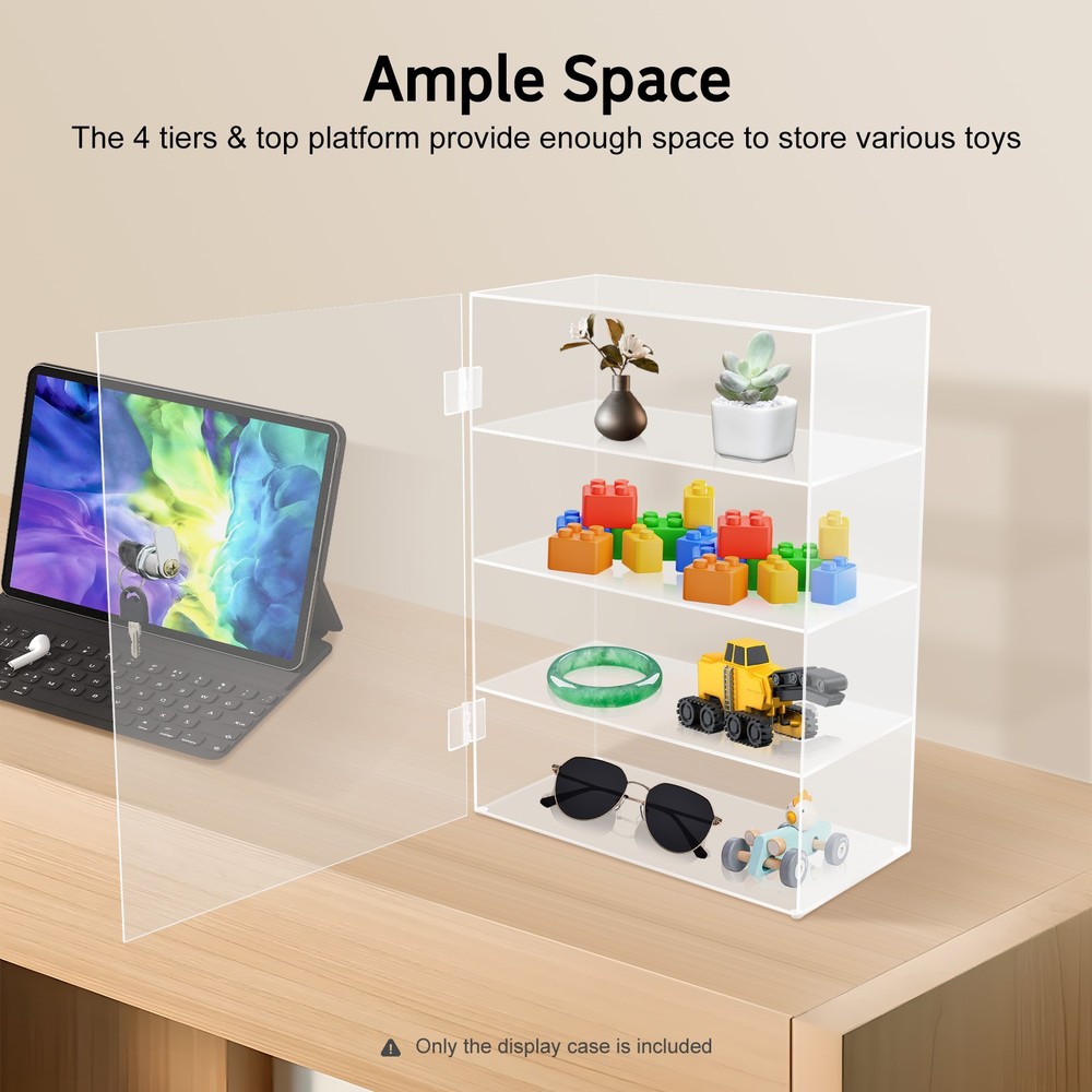 Acrylic Display Case Countertop Clear Box Artifacts Shelves Showcase with Lock