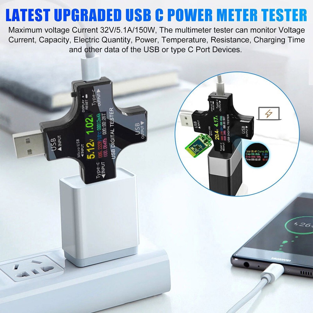 8 IPS Multiple Color Screen USB Power Meter Accepts Maximum Current: 5.1A