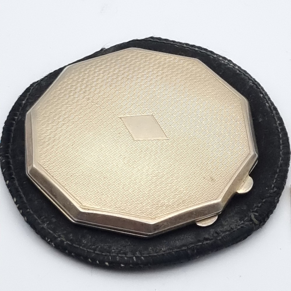 Antique Powder Compact Solid Silver Hallmarked Turner & Simpson 1920 Decagon