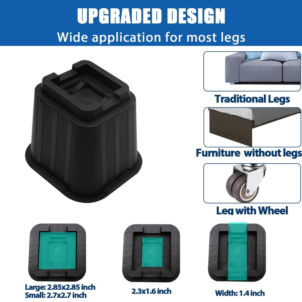 Bed Risers 8 Inch, Elevation in Height 3, 5, 8 inch, Stackable Bed Frame Rise...