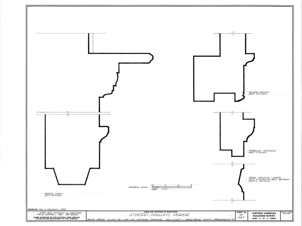 Cape Cod colonial house, 3 bedroom floor plan, architectural drawings & details
