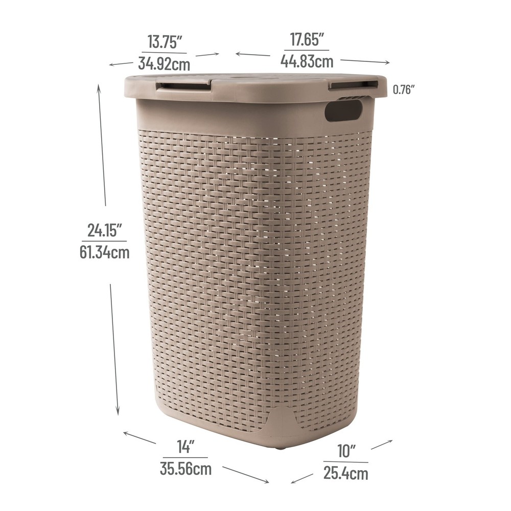 Mind Reader 60L Slim Laundry Hamper with Lid Space Saving Wicker Design