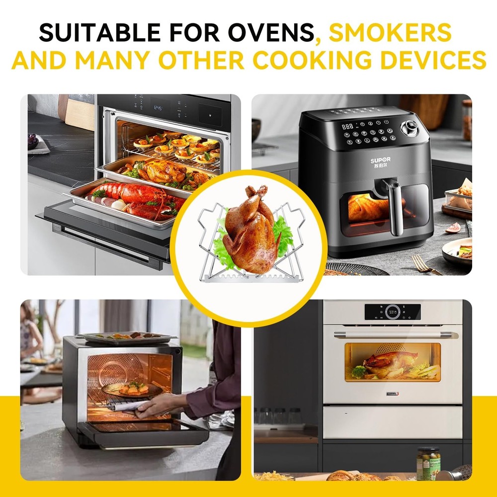 Multi-Purpose Adjustable Roasting Rack Turkey Roaster Set - Complete with V-S...