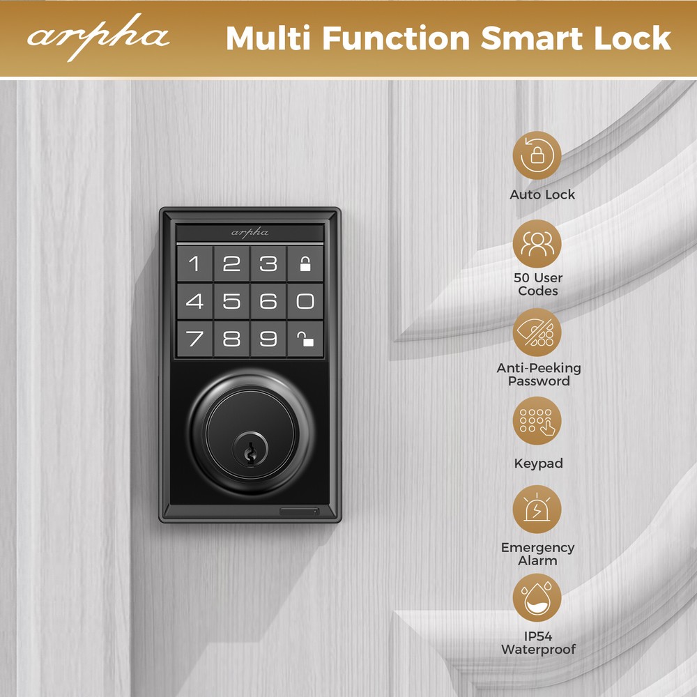 Smart Locks for Front Door 50 User Codes Electronic Keypad Auto Lock Zinc Alloy