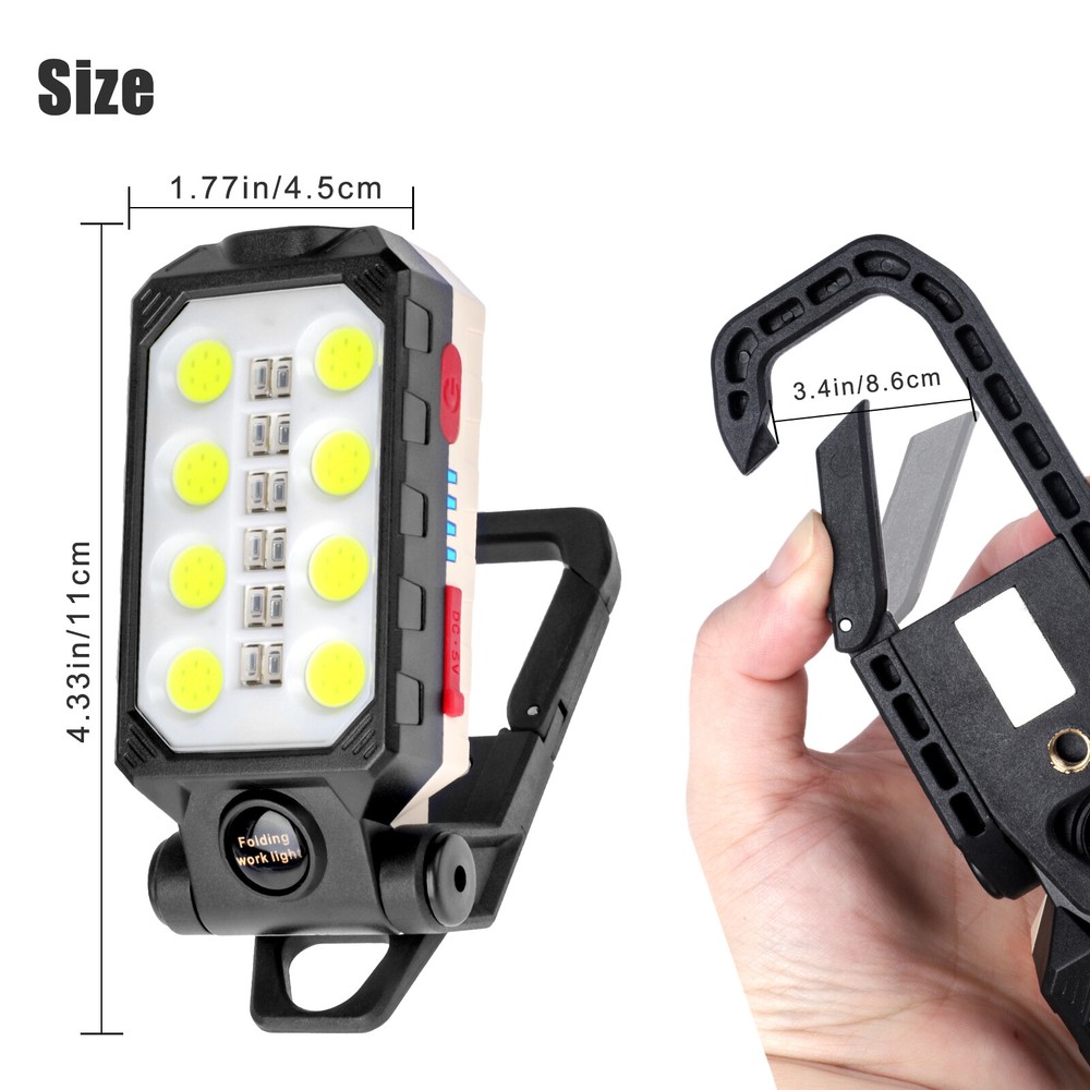 LED Work Light Flashlight Magnetic USB Rechargeable COB Camping Lamp with Hook