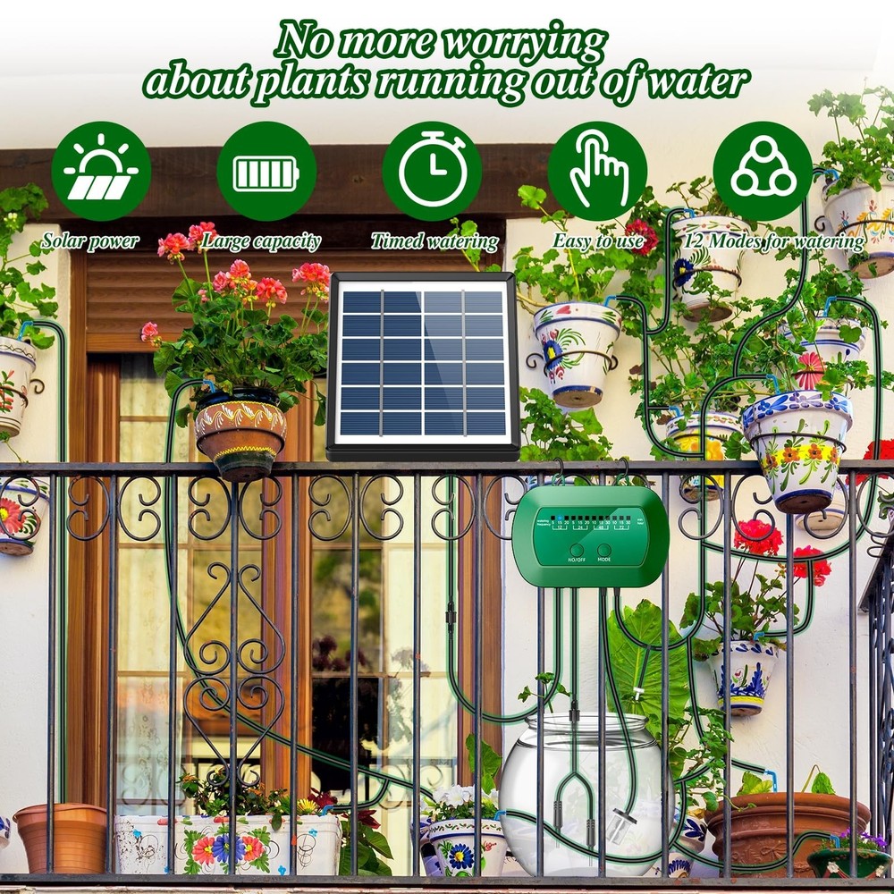 Solar Automatic Watering Kit for Garden, Automatic Drip Watering System with ...