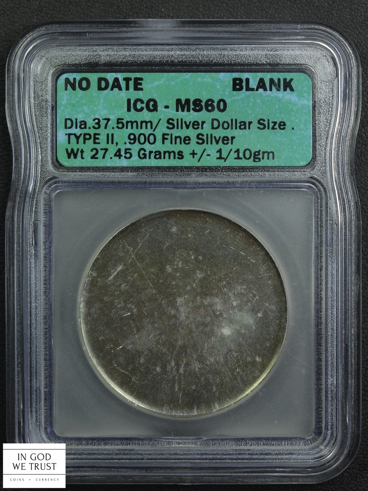 ND Commemorative Silver Dollar $1 BLANK PLANCHET MINT ERROR ICG MS 60