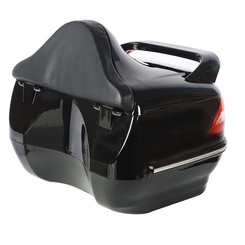 ✅Universal Motorcycle Trunk Luggage Tail Box Pack W/ Tail Light Tour Pack Black