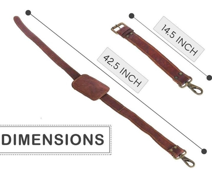Leather Adjustable Padded Replacement Shoulder Strap with Metal Swivel Hooks