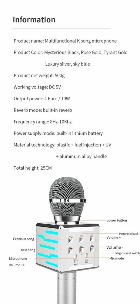 WIRELESS HANDHELD KARAOKE MICROPHONE HIFI SPEAKER SILVER DS868