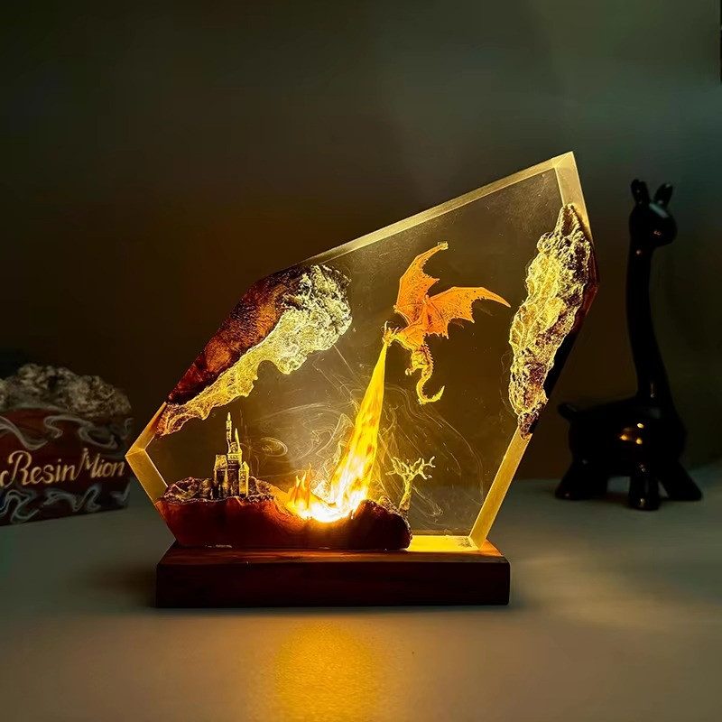 Fiery Dragon Assault Castle Resin Table Lamp