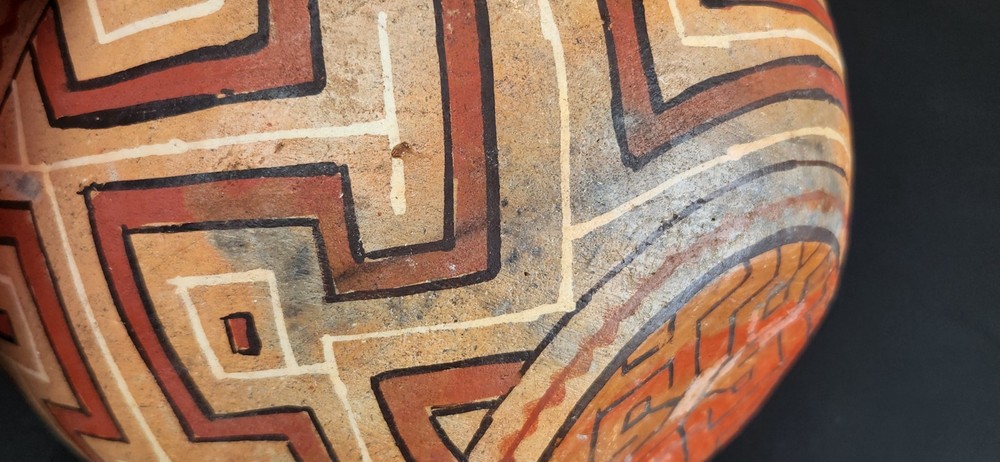 Vintage Peru Shipibo-Conibo Polychrome Earthenware Pottery Rattle Bowl 9.5"