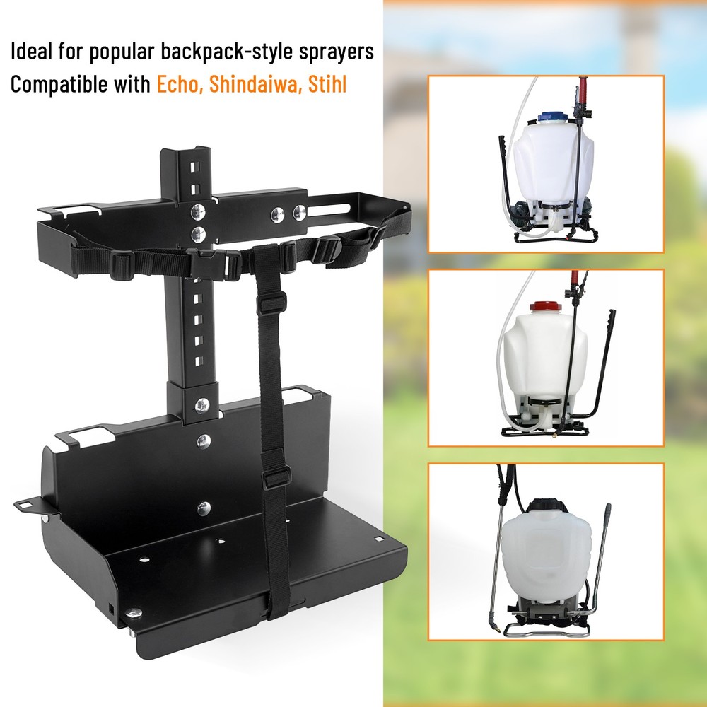 Adjustable Backpack Sprayer Rack Black for Landscape Trailers/Enclosed Trailers
