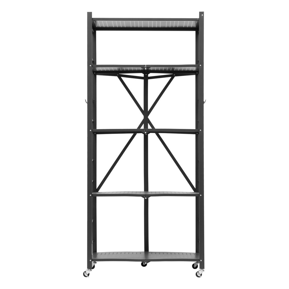 5-Tier Metal Rolling Shelf Black Space-Saving Storage Unit